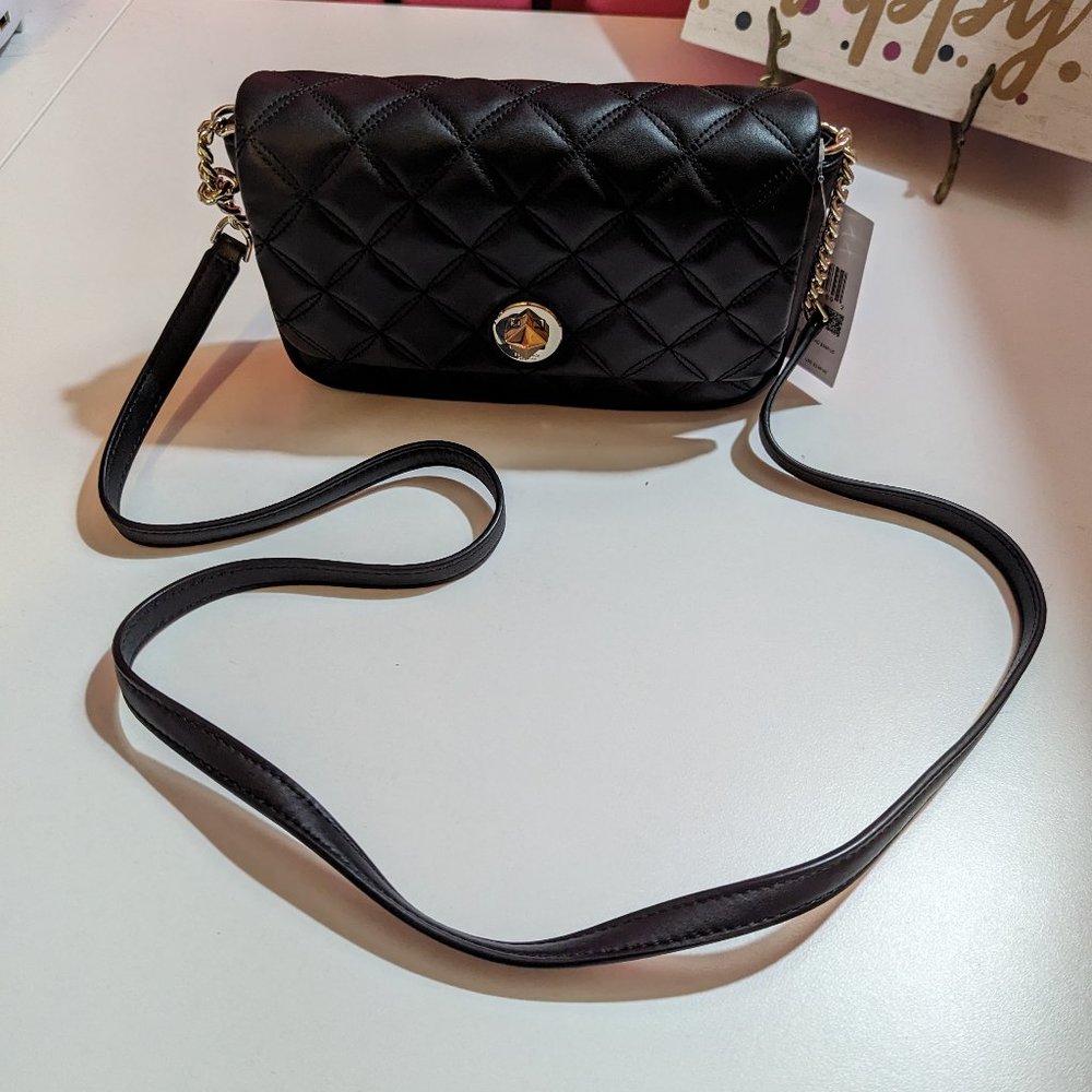 Kate Spade Natalia Small Quilted Black Leather Crossbody Wallet on Chain